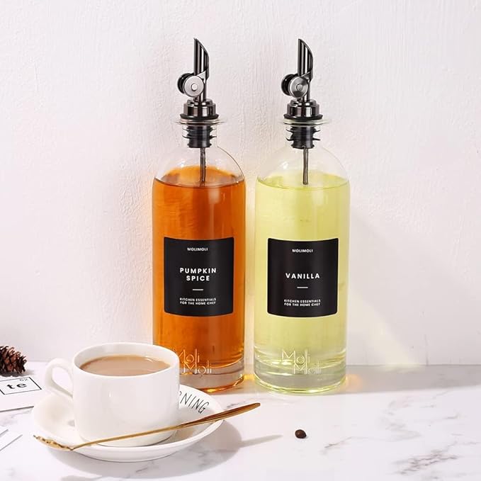 Molimoli Oil and Vinegar Dispenser with Metal Pour Spout, Weighted Pourer, Glass Bottle Dispenser for Kitchen, Olive Oil Cruet, Glass Olive Oil Bottle | 500ml, Set of 2 - Image 5