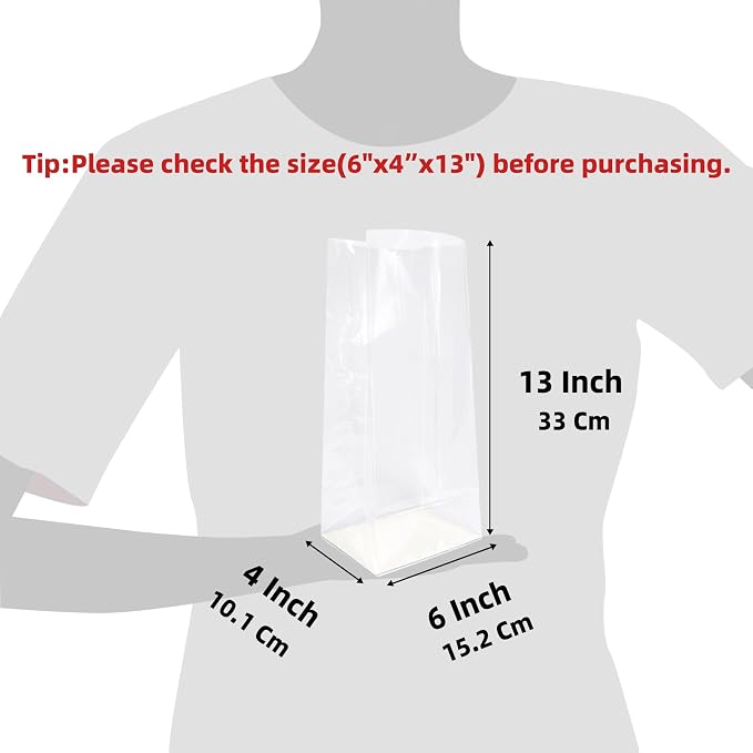 Morepack Gusseted Flat Bottom Cellophane Bags 6x4x13 Inch 50Pcs | with Paper Insert - Image 2