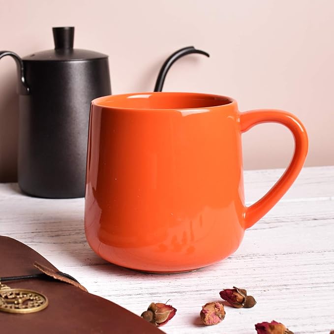 Bosmarlin Glossy Ceramic Coffee Mugs Set of 2, Tea Cup for Office and Home, 18 oz, Suitable for Dishwasher and Microwave(Orange, 2) - Image 2