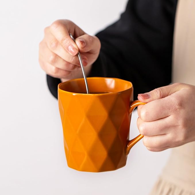 11 Ounce Porcelain Mugs, Set of 6, Tea and Cocoa Mug Set, Orange, Matte - Image 5