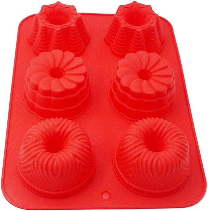 X-Haibei 6-Cup Round Silicone Baking Pan Mold for Mini Cakes, Jello, Ice Cream, Soap & Candy | Non-Stick, Flexible, Easy Release