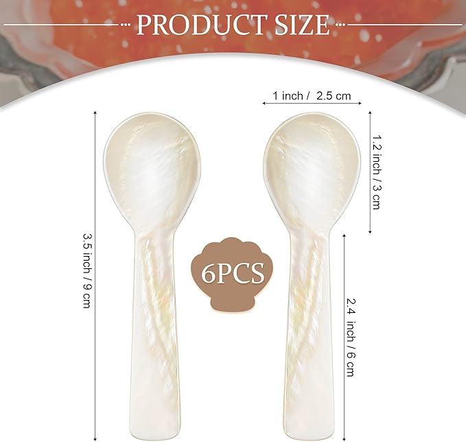 Caviar Spoons Mother of Pearl Mop Spoons with Hand Craft W Round Handle for Caviar, Egg, Ice Cream, Salt, Coffee Serving, Restaurant Serving Set(6 Pieces,3.55 Inch)