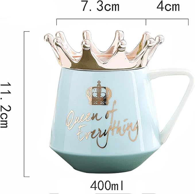 Arawat Queen of Everything Mug with Lid Crown 12 Oz Queen Elizabeth Cup Gift Blue Ceramic Mugs Birthday Gifts for 20 30 40 50 60 70 Women Gift for Girlfriend Mom Valentine's Day Gifts for Women Man - Image 3