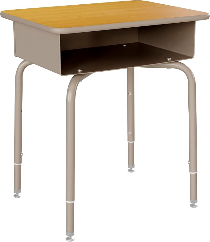 Flash Furniture Billie Student Desk - Maple Open Front School Desk - Silver Metal Frame - 24"W x 18"D Adjustable Height, Durable for School or Remote Learning by FlashFurniture