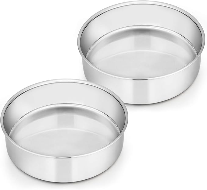 E-far 6 Inch Cake Pan Set of 2, Stainless Steel Round Smash Cake Baking Pans, Non-Toxic & Healthy, Mirror Finish & Dishwasher Safe by E-far
