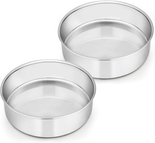 E-far 6 Inch Cake Pan Set of 2, Stainless Steel Round Smash Cake Baking Pans, Non-Toxic & Healthy, Mirror Finish & Dishwasher Safe by E-far