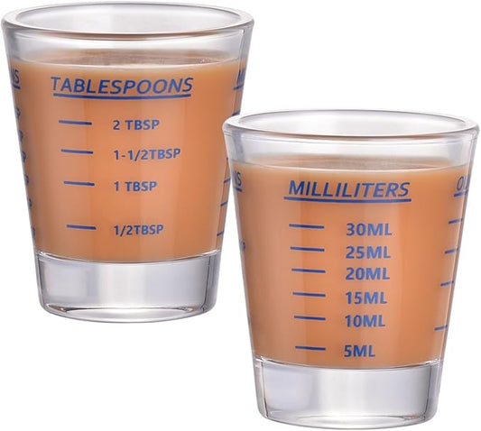 Shot Glass Measuring Cup，Espresso Shot Glass 26-Incremental Measurement 6 Tsp, 30ml, 1oz, 2 Tbs, Kitchen Tools，Bar Bartender Accessories, Jigger for Bartending (2 Pack-Blue)