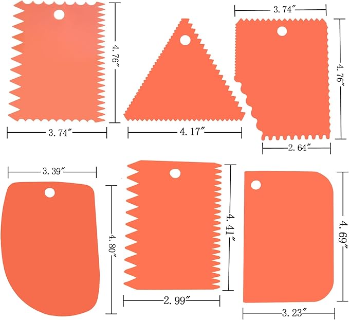 6pcs Cake Scraper Decorating Comb and Icing Smoother Reusable Bread Cream Pizza Cutter-Orange