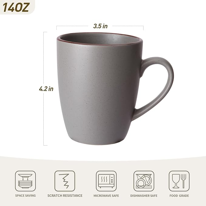 famiware Venus Coffee Mugs for 4, 12 oz Mug Set, Dringking Cup with Handle for Coffee, Tea, Cocoa, Milk, Dark Grey (Pack of 2) - Image 4