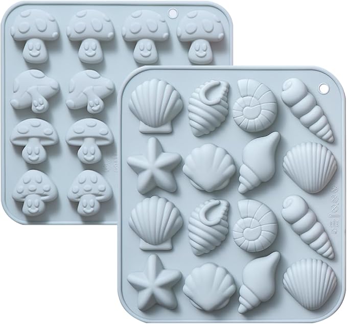 32 Cavities Candy Chocolate Silicone Molds, Including Mushroom, Starfish, Seashells, Conch, 9 Unique Shape, Baking Mold for Making Birthday Cake, Cake Decoration, Jelly, Cupcake, Ice Cubes 2 Count