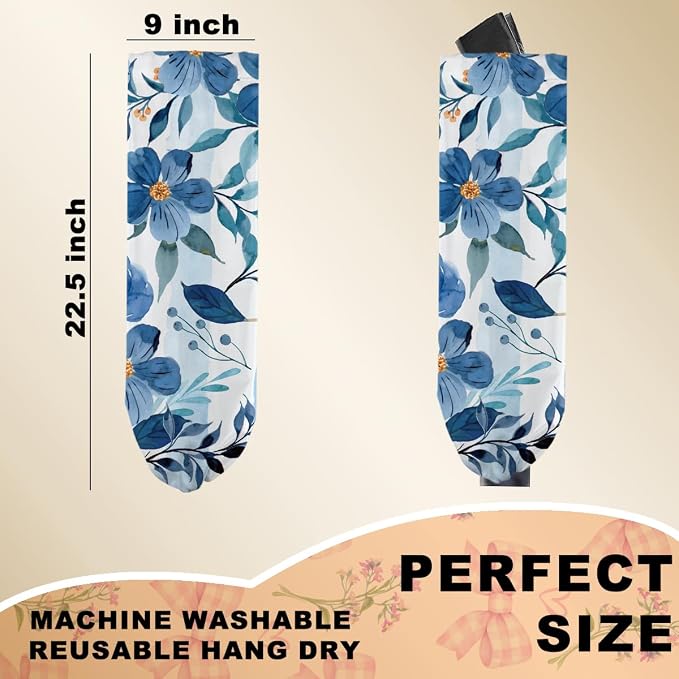 Watercolor Blue Flower Plastic Bag Holder, Wall Mount Grocery Bag Holder | Cottage Core Rustic Leaves Plastic Bag Holder, Reusable Grocery Bag Storage Dispenser, Farmhouse Kitchen Home Decor - Image 2