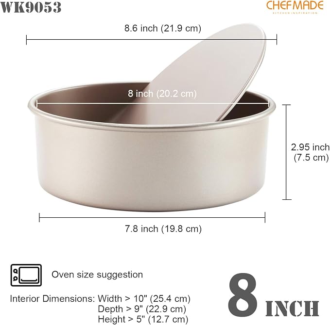 CHEFMADE Round Cake Pan, 8-Inch with Removable Loose Bottom Non-Stick Chiffon Bakeware for Oven and Instant Pot Baking (Champagne Gold) - Image 2
