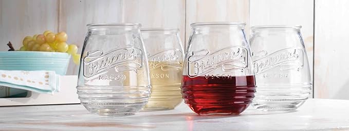 Glaver's Stemless Wine Glasses 21 Oz. Set Of 4 Original Mason Vintage Goblet Beverage Glasses Uses For Your Cocktail Lounge, Whiskey Parties, and Everyday Dinner Table. Dishwasher Safe. (Large) - Image 3