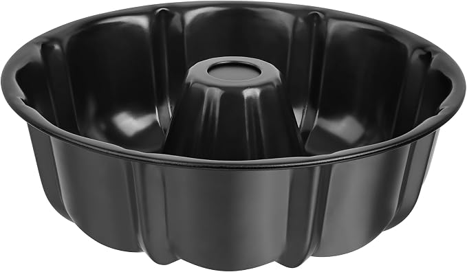 Onader 10 Inch Cake Pan, Non-Stick Round Fluted Tube Pan for Baking Pound Cake, 10 Cups Large Heavy Duty Carbon Steel Baking Mold Bakeware, Black by Onader