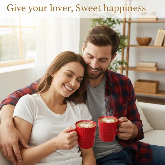 Large Coffee Mugs, 20 oz Ceramic Coffee Cups with Handle, 2PCS, Red | Porcelain Big Tea Cups for Office and Home, Latte Cocoa, Microwave & Dishwasher Safe, Lead-Free, Wedding & Housewarming Gift - Image 3