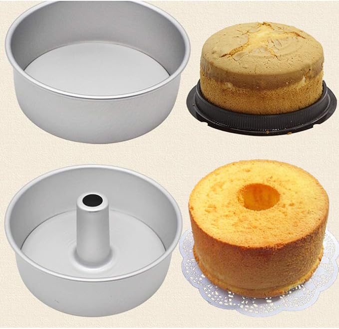 Set of 3 Pieces Angel Food Cake Pan Aluminum Non-Stick Round Chiffon Cake Baking - 8 inch - Image 8
