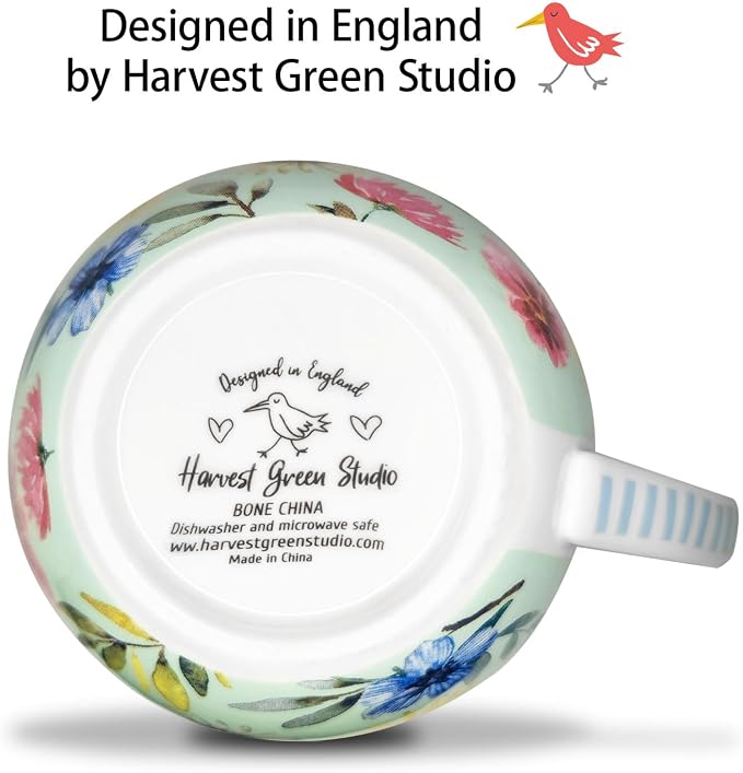 20 oz Bees & Flowers Coffee Hug Mug,“Be Happy” Designed to Spread Joy, Premium Bone China, Best Gifts for Mom Women Mothers Day, Designed in England by Harvest Green Studio - Image 5