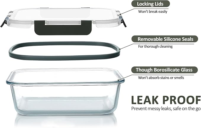 M MCIRCO 30 Pieces Extra-Large Glass Food Storage Containers with Snap Locking Lids,Glass Meal Prep Containers Set - Airtight Lunch Containers, Microwave, Oven, Freezer and Dishwasher - Image 3
