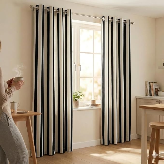 Urban Villa Cotton Grommet Curtains 50x96 (2 Panels) Black White Stripes - Image 9