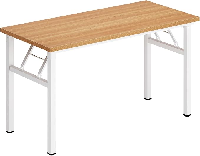 DlandHome 47 Inch Folding Computer Desk, Fully Assembled, Teak White | Foldable Writing Table, Portable Activity Conference Table for Home Office, Wood Top Metal Frame, Collapsible Easy Storage - Image 9