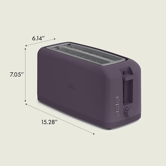 bella 4 Slice Slim Toaster, Fits-anywhere™ Kitchenware, 6 Setting Shade Control with Reheat & Cancel Buttons, Fits Sourdough, 10” Long Slot, Anti Jam & Auto Shutoff, 900 Watt, Plum - Image 9