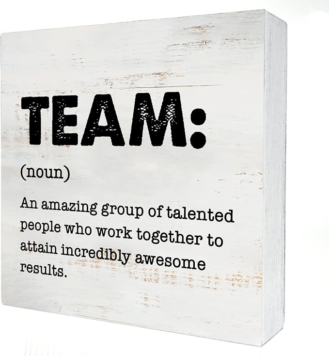Team Definition Wood Box Sign Decor Rustic Team Quote Wooden Box Sign Block Plaque for Wall Tabletop Desk Home Office Decoration 5" x 5", Coworker Gift by HDKY