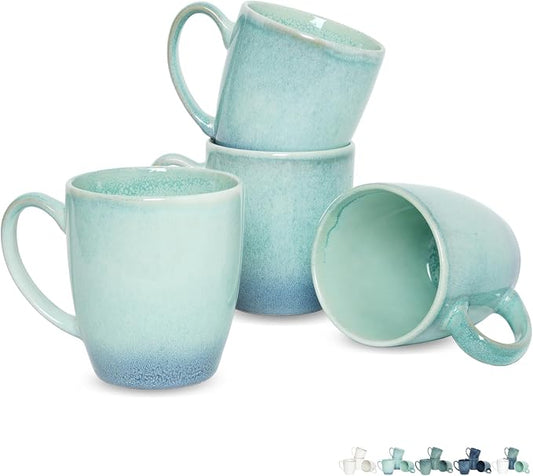 Bosmarlin Ceramic Coffee Mug Set of 4, 17 Oz, Coffee Cups with Big Handle, Microwave Safe, Unique Reactive Glaze (Pale Green, 17 Oz) by Bosmarlin