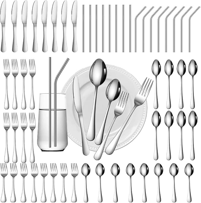 56 Pieces Silverware Service for 8 Flatware Set Stainless Steel Utensils Cutlery Set Dishwasher Safe by Gutuwellea