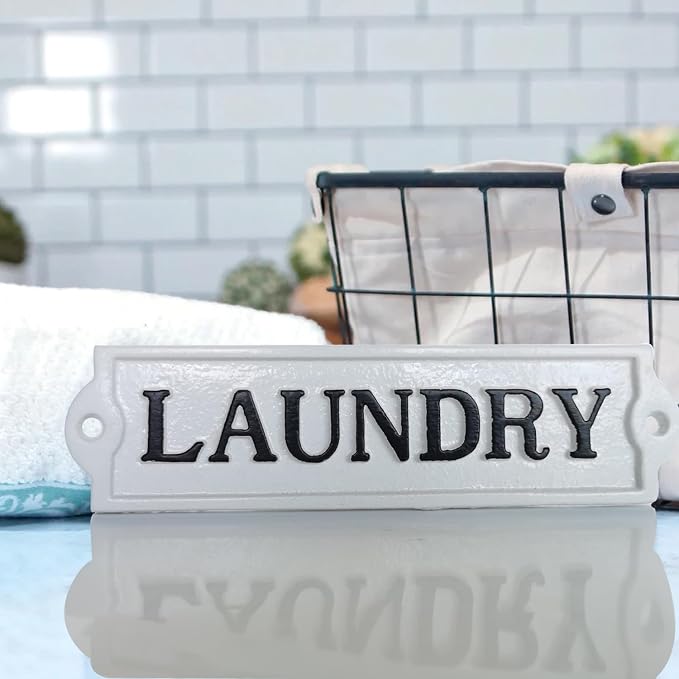 Farmhouse Decor Metal Laundry Signs - Cast Iron Door Room Plaques with "Laundry" - Image 2