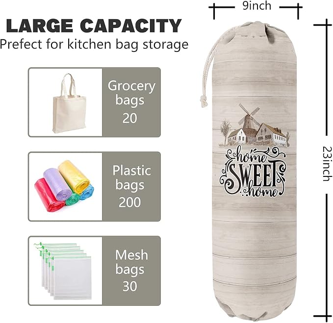 Home Sweet Home, Grocery Bags Holder Organizer for Shopping Bags，Wall Mount Plastic Bags Storage Container Dispensers, Gift for Women Mother Grandmother Friend - Image 2