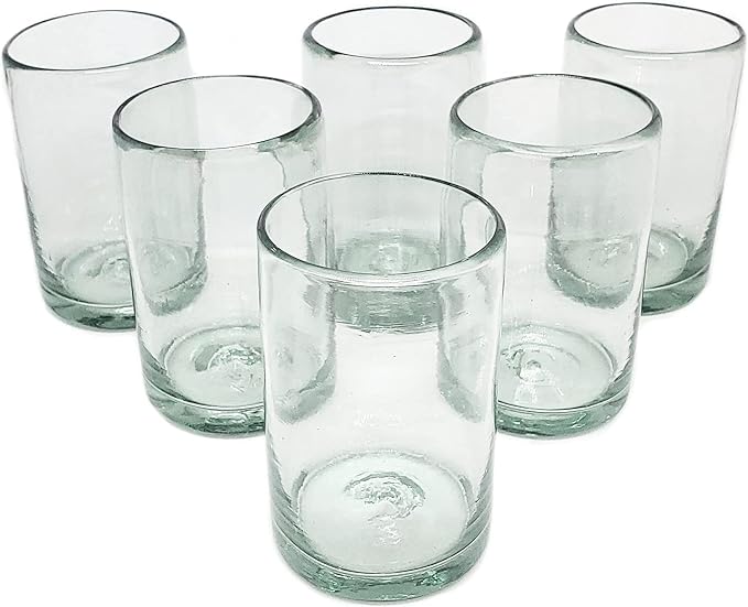 Clear Blown 9 oz Juice Glasses (set of 6) Mexican Handmade Glassware, Recycled Glass, Lead-free, Toxin-Free (Juice) by MexHandcraft