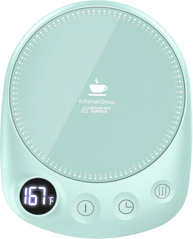 Coffee Mug Warmer - Fastest Heating & Highest Temperature, Coffee Cup Warmer for Desk Auto Shut Off, 4 Temp Settings & 1-12H Timer, Smart Electric Beverage Warmer for Coffee, Tea (Green) by Kitchekshop