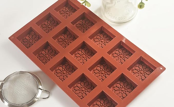 15 Cavities Square Silicone Molds, Non-Stick, Food Grade, Flexible, and Durable Molds for Baking, Soap Making, Candy, Dessert, Ice Cube and Crafts, Pack of 3