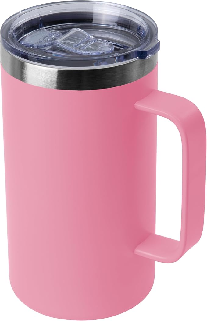 DOMICARE 24oz Mug with Handle and Lid, Stainless Steel Coffee Mug, Reusable Insulated Cup, Travel Mug with Handle, Double Wall Vacuum Coffee Tumbler for Men and Women, Pink, Pack 1 by VisittheDOMICARE
