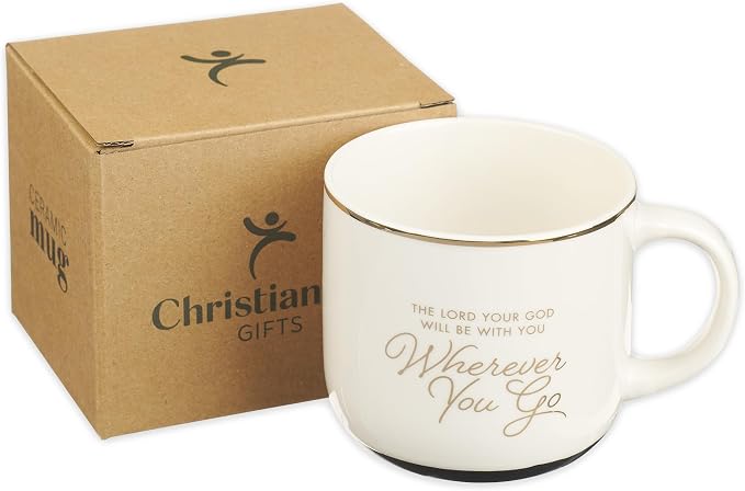 Christian Art Gifts Large Inspirational Ceramic Coffee & Tea Mug for Men & Women: Wherever You Go Encouraging Bible Verse, Novelty Sturdy Non-toxic Elegant Beverage Cup, Gold Rim, White/Black, 14 oz. - Image 7
