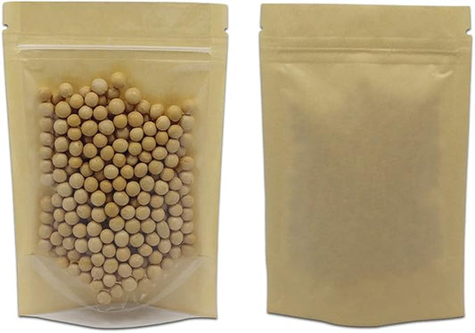 FERENLI 50 Pcs 7.9x11.8 inch Brown Kraft Paper Stand Up Food Bags | Kraft Paper, Clear Front, Resealable Zipper Lock, Doypack, for Spices Dried Food Storage Simmer Pots Packaging Supplies by FERENLI