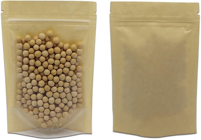 FERENLI 50 Pcs 5.5x7.8 inch Brown Kraft Paper Stand Up Food Bags | Kraft Paper, Clear Front, Resealable Zipper Lock, Doypack, for Spices Dried Food Storage Simmer Pots Packaging Supplies by FERENLI