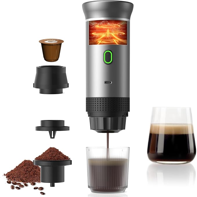 USB-C Self-Heating Portable Espresso Maker for Ground Coffee & Capsules | Compact travel coffee cup, ideal for car, RV, hiking, camping and office outdoor coffee brewing by Unknown