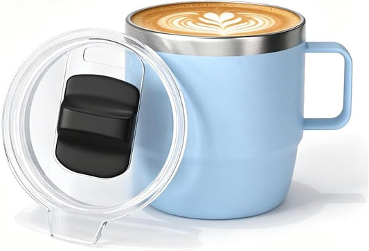 10 oz Stackable Mug, Stainless Steel cup with handle, Vacuum Insulated Espresso/Coffee Mug, shot Glass Set for 1-Piece Set for Coffee, Spirits, Wine, Tea - Sky Blue by ZREGGUR