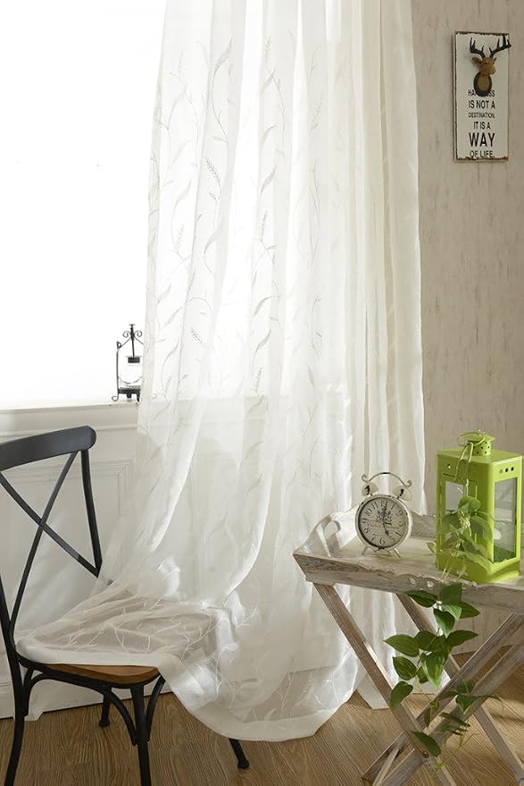 Semi-Sheer Elegant Embroidered Solid White Rod Pocket Window Sheer Curtains/Drape/Panels/Treatment 54 x 84,Two Panels by VOGOL