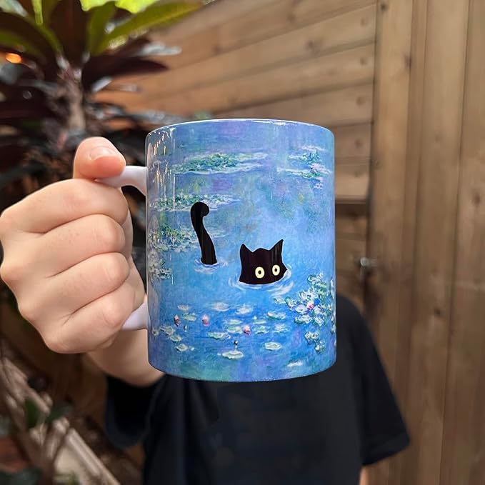 Famous Art Paintings Funny Cat Coffee Mug for Artist Art Lover Teacher Cat Lovers, Famous Picture Classic Vincent Aesthetic Canvas Mug Birthday Gift for Women Man (Water Lilies) - Image 3