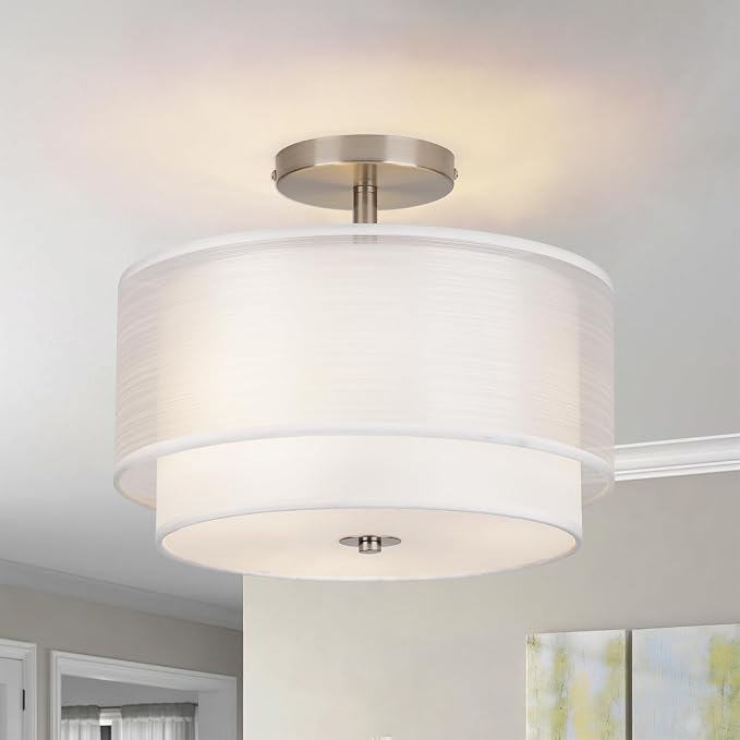 Semi Flush Mount Ceiling Light Fixture,Bedroom Ceiling Lights,12.6'' Light Fixtures Ceiling Mount,Drum Light Fixture,3-Light Modern Close to Ceiling Lamps for Living Room Dining Room Kitchen Entryway by HomeLighting