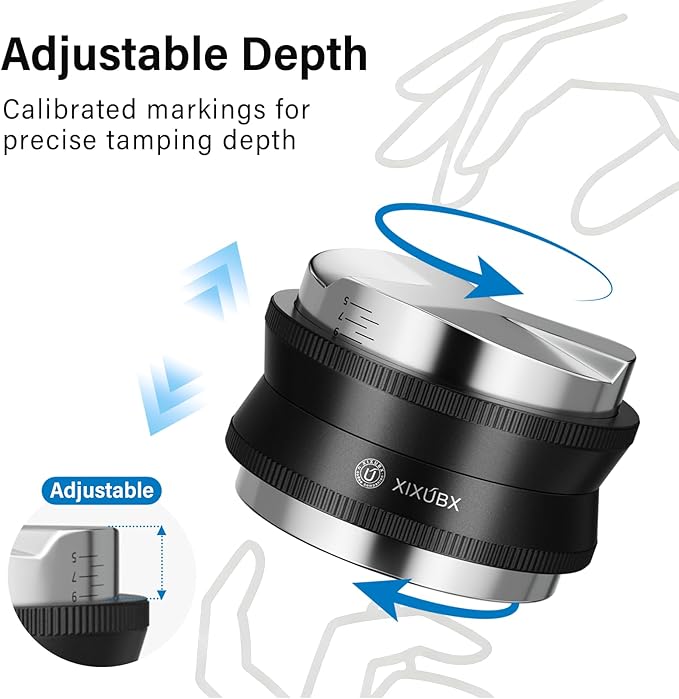 53mm Espresso Tamper, Coffee Distributor and Tamper 304 Stainless Steel Espresso Hand Tamper, Adjustable Depth Espresso Distribution Tool, Professional Espresso Leveler Barista Tools