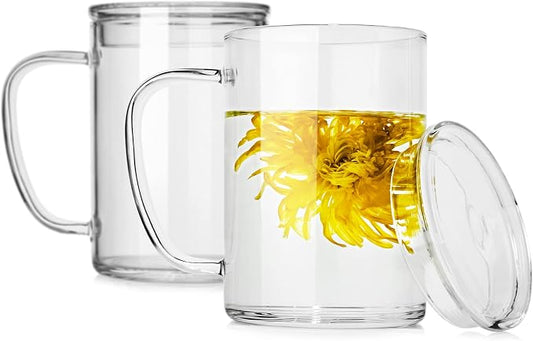 LUXU Glass Coffee Mugs (Set of 2),27oz Large Glass Coffee Cups Clear Glass Tea Cups Overnight Oats Containers with Glass Lid,Cute Coffee Bar Accessories,Iced Coffee Glasses for Latte,Cereal,Yogur by LUXU
