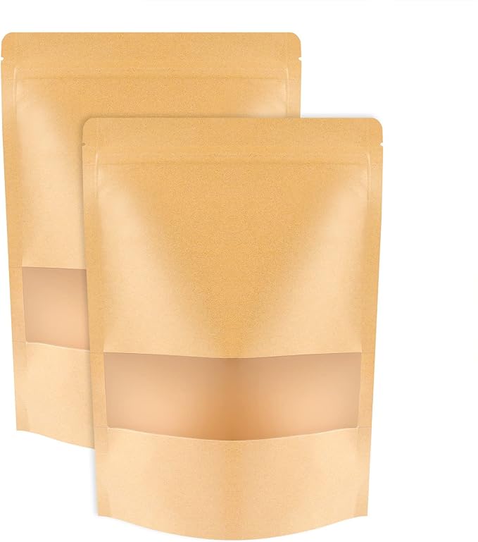 100 Pcs Kraft Stand Up Pouches 5.5 x 7.9 Inch Resealable Food Storage Bags with Matte Window for Packaging by STUs