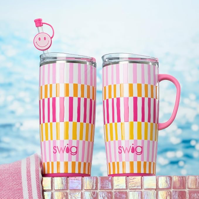 Swig Life 22oz Insulated Travel Mug with Handle & Lid, Sherbet Stripe | Triple Insulated Stainless Steel - Handle & Lid Included - Keeps Coffee Hot or Cold - Cup Holder Friendly - Image 3
