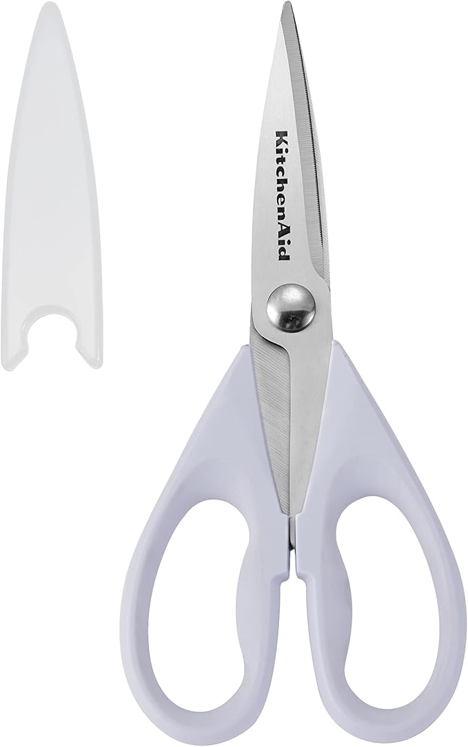 KitchenAid All Purpose Kitchen Shears with Protective Sheath Durable Stainless Steel Scissors, Dishwasher Safe, Soft Grip Comfort Handle, 8.72 Inch, Lavendar Cream by Unknown