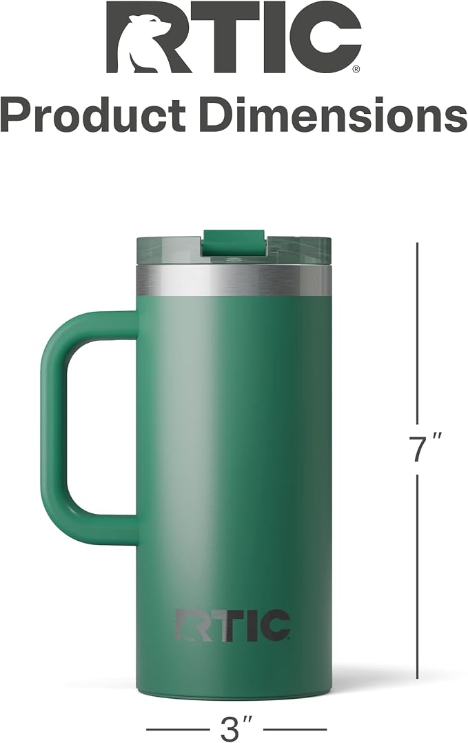 RTIC 16oz Road Trip Travel Mug with Lid and Handle, Ceramic Lined, Insulated, Stainless Steel, Metal, Double Wall Vacuum-Insulation, Portable Coffee, Tea Cup for Hot and Cold Drink, Pine Tree - Image 4