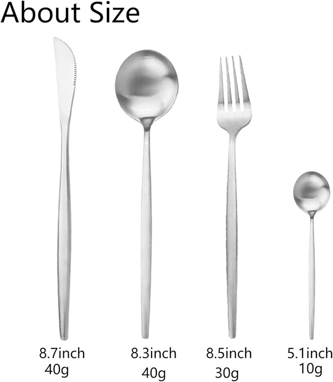 JASHII Silverware Set, 24-Piece Stainless Steel Flatware Set,Kitchen Utensil Set Service for 6,Tableware Cutlery Set for Home, Dishwasher Safe (Matte Silver) - Image 3