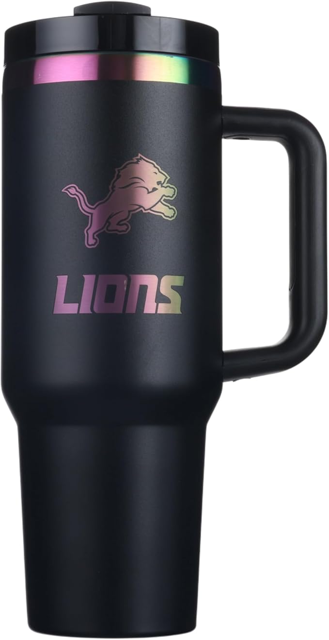 The Memory Company NFL 40oz Iridescent Tumbler - Double-Wall Vacuum Insulated Stainless Steel Water Bottle - Team Spirit Travel Cup with Handle, Lid and Straw, Hot and Cold Drink Container